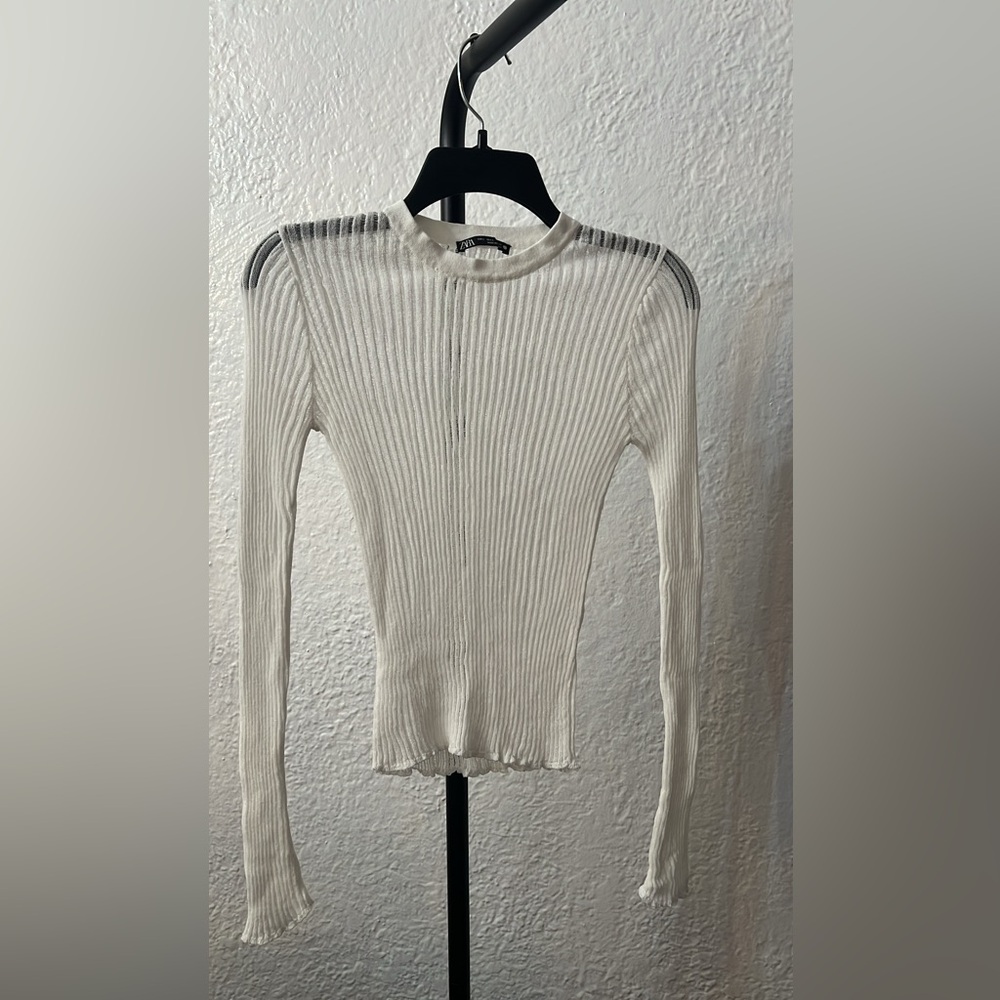 Zara White Mesh Knit Top